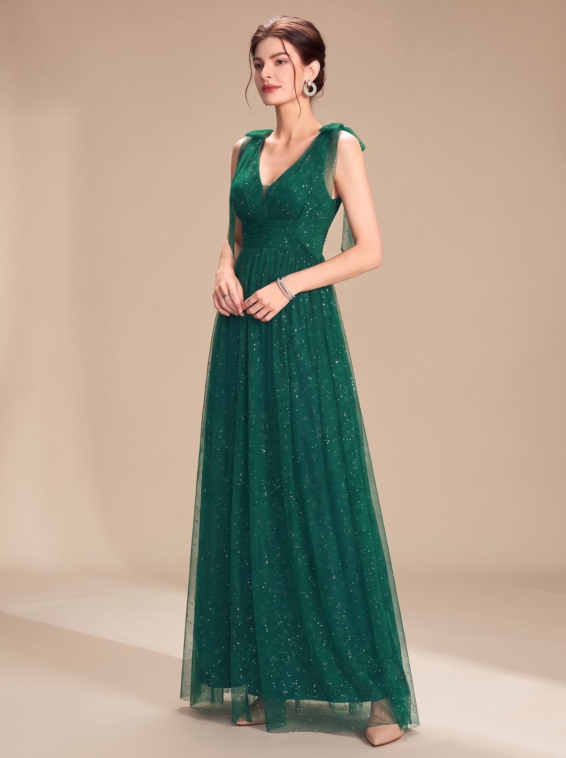 Penelope | Women's Glitter Sequin V-Neck Sleeveless Floor-Length Formal Dress