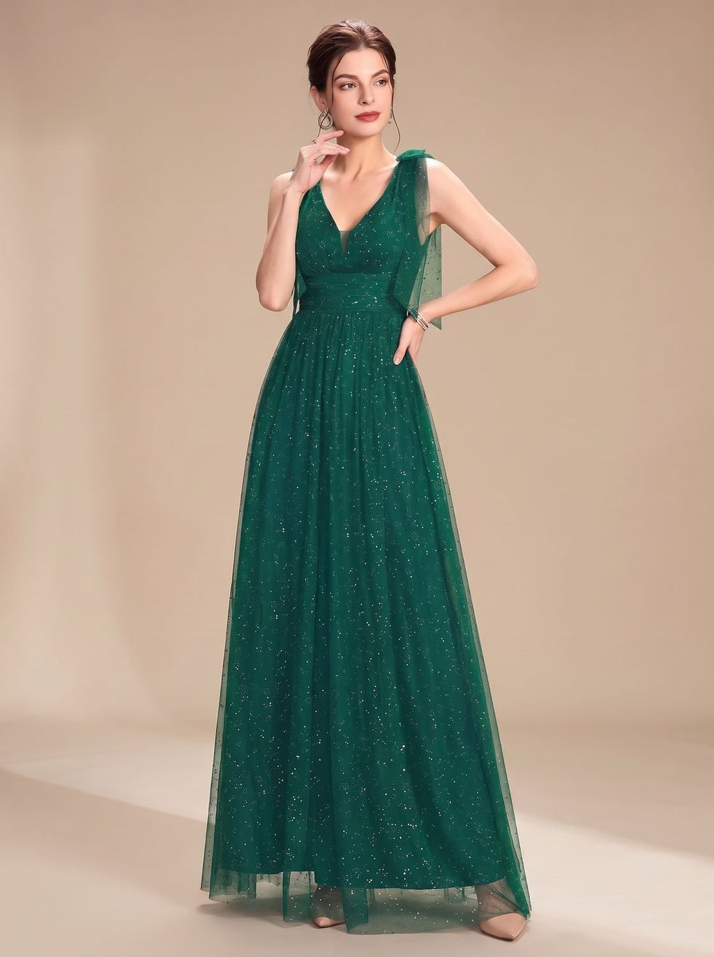 Penelope | Women's Glitter Sequin V-Neck Sleeveless Floor-Length Formal Dress