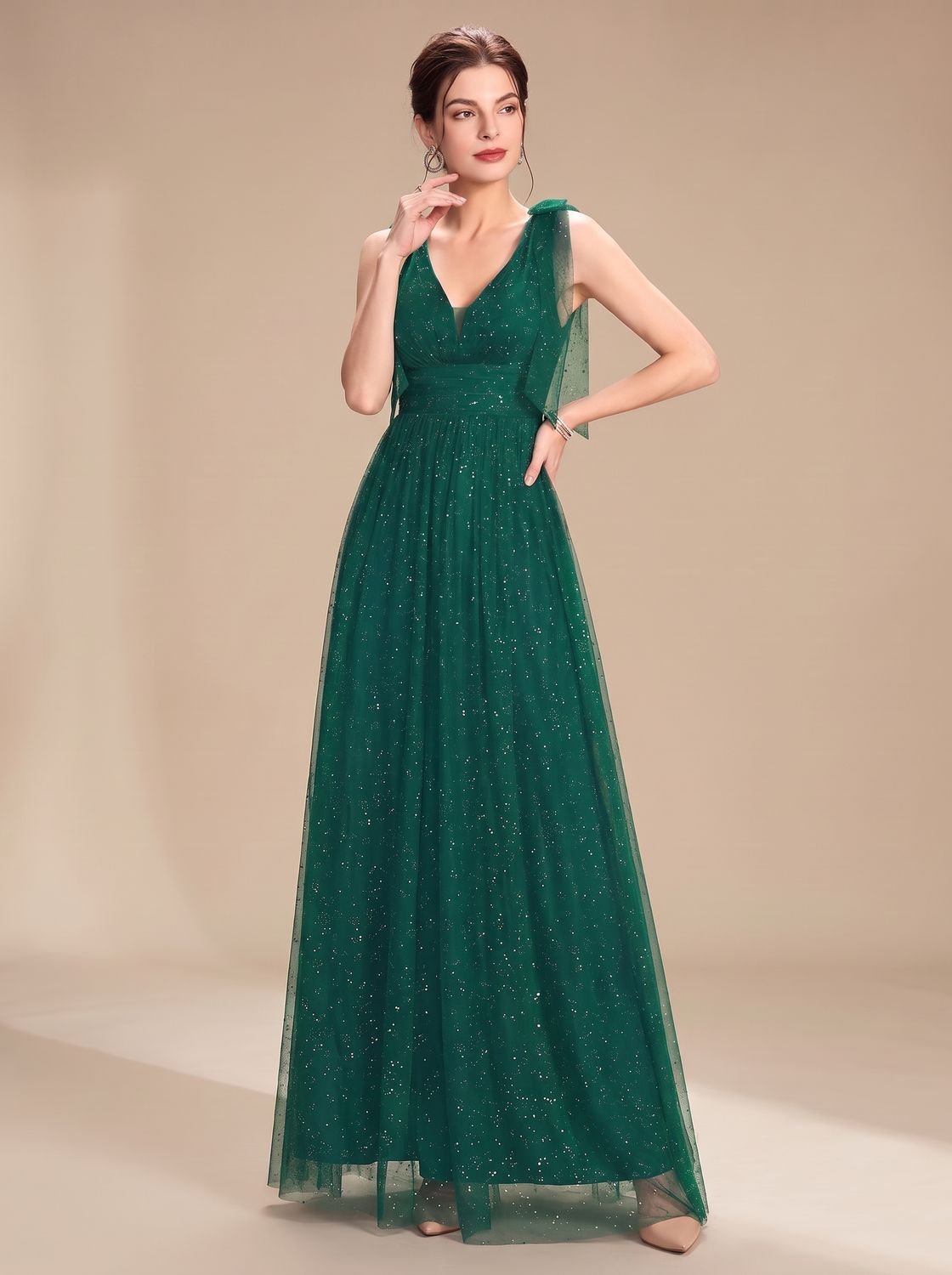 Penelope | Women's Glitter Sequin V-Neck Sleeveless Floor-Length Formal Dress