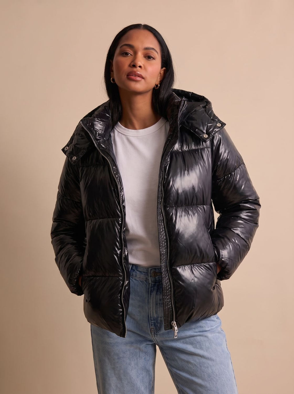 Aria | Women's Glossy Hooded Quilted Puffer Jacket