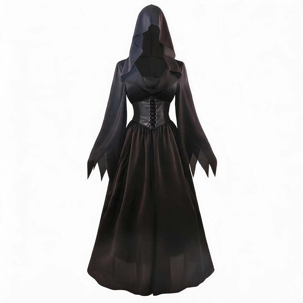 Selene | Women's Gothic Vampire Hooded Corset Lace-Up Pointed-Sleeve Halloween Costume Gown