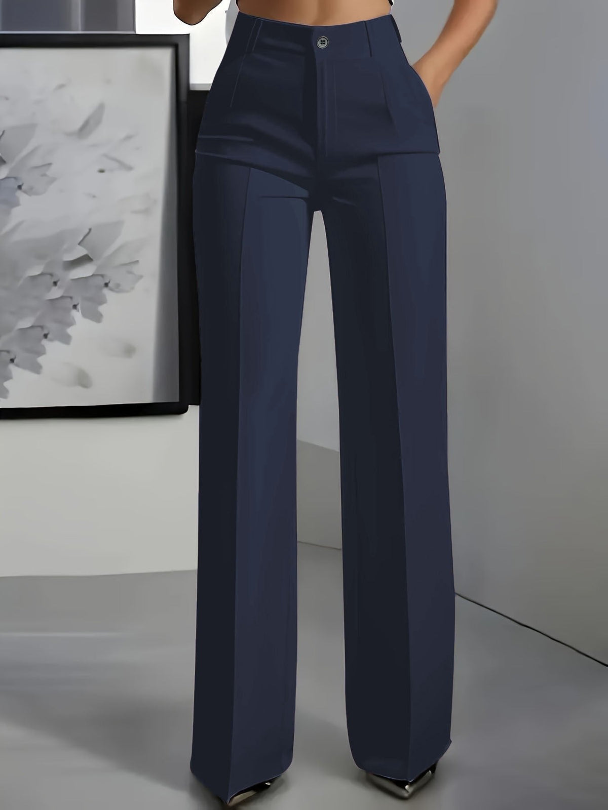 Women's High-Waisted Wide-Leg Pants with Front Pleats