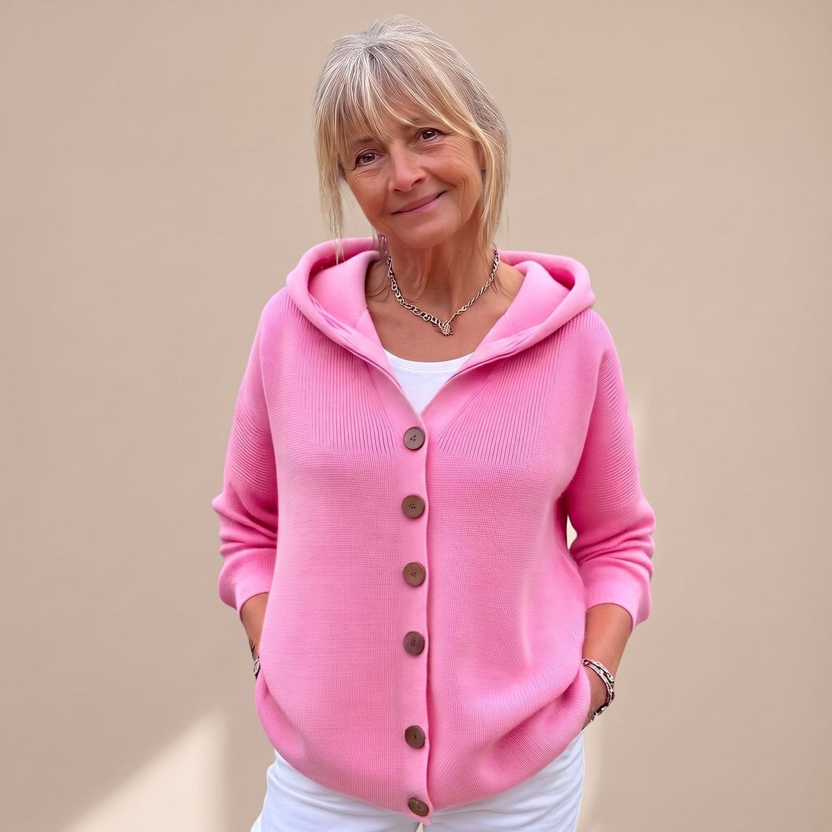 Aria | Women's Hooded Button-Front Knit Cardigan Relaxed Fit