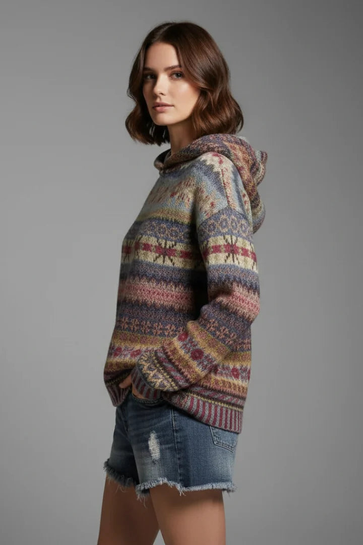 Women's hoodie with hood and ribbed cuffs