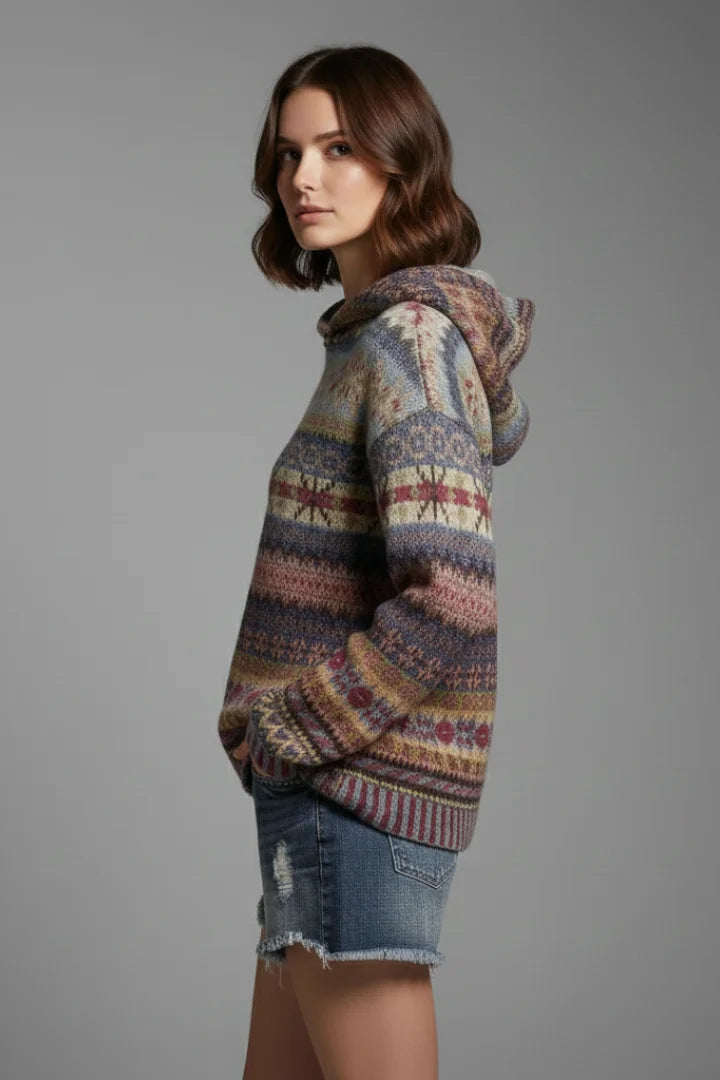 Women's hoodie with hood and ribbed cuffs