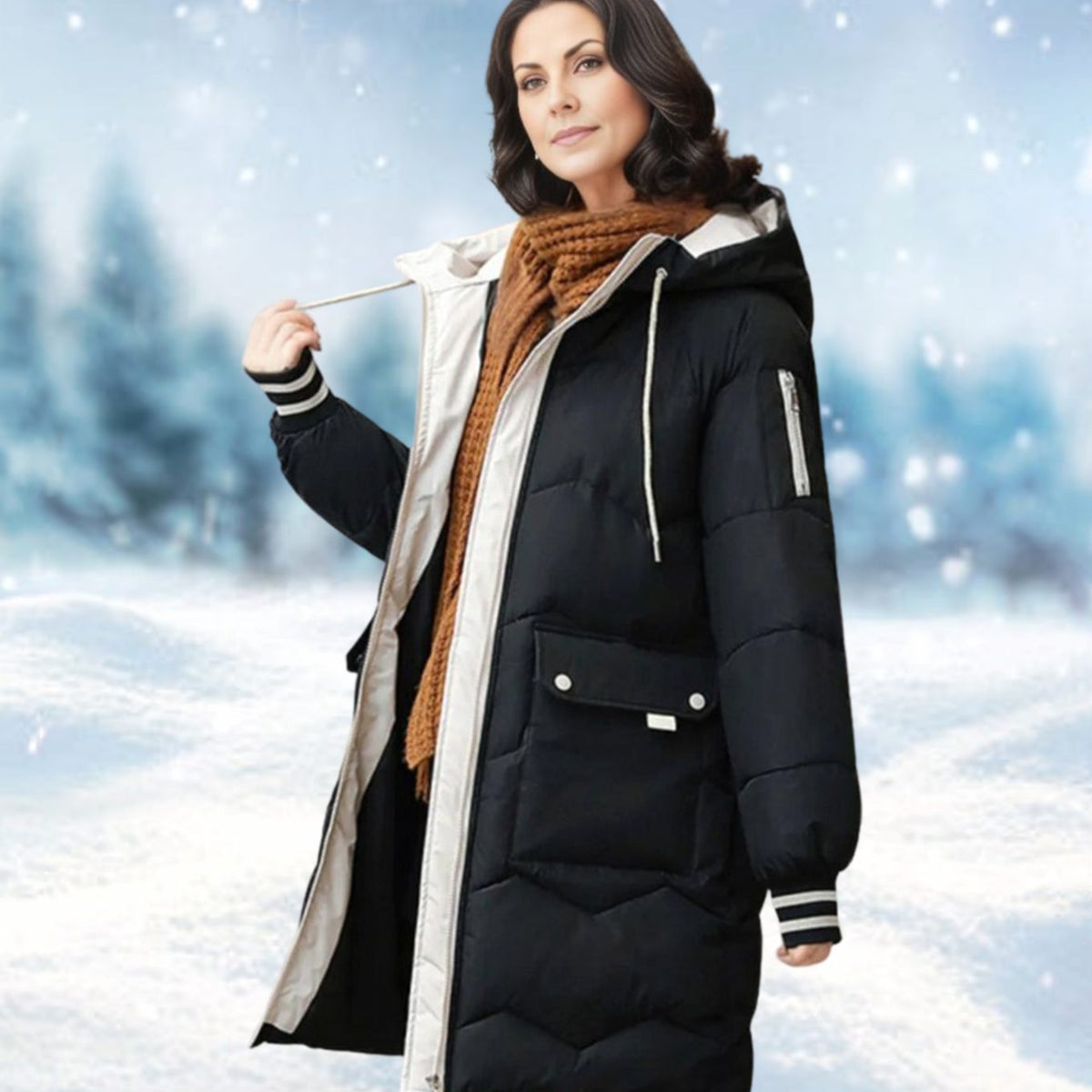Women's Insulated Hooded Mid-Length Puffer Winter Coat