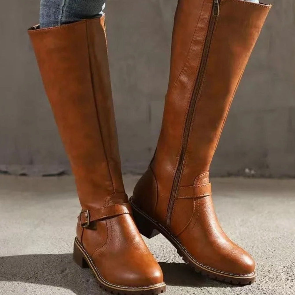Women's Knee-High Buckle-Strap Orthopedic Leather Boots