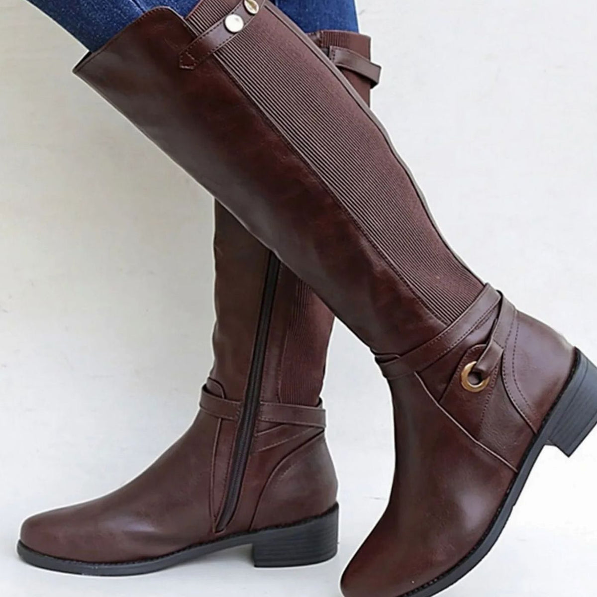 Women's Knee-High Orthopedic Elastic-Panel Leather Boots