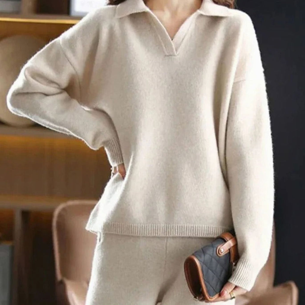 Women's Knit Two-Piece Lounge Outfit Set Relaxed Sweater Pants