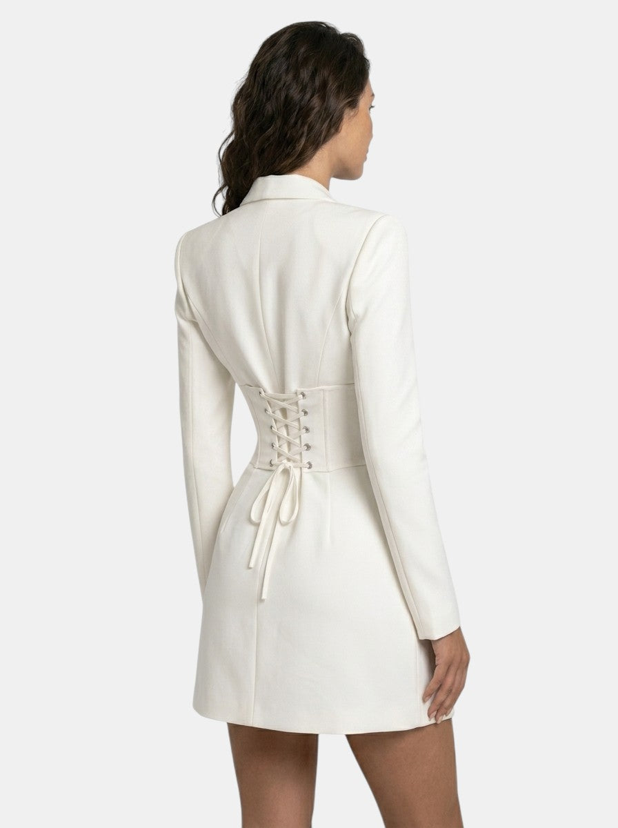 Women's Corset Blazer Mini Dress, Long Sleeves, Lace Panel
