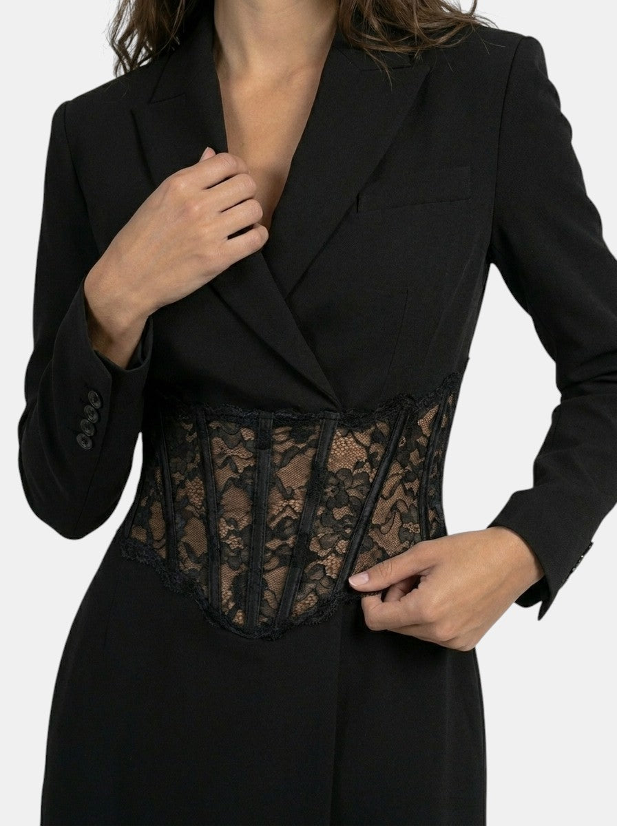 Women's Corset Blazer Mini Dress, Long Sleeves, Lace Panel