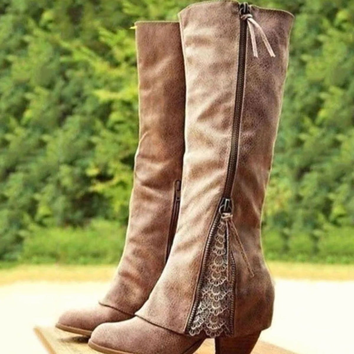Isabella | Women's Lace-Detail Block-Heel Knee High Boots