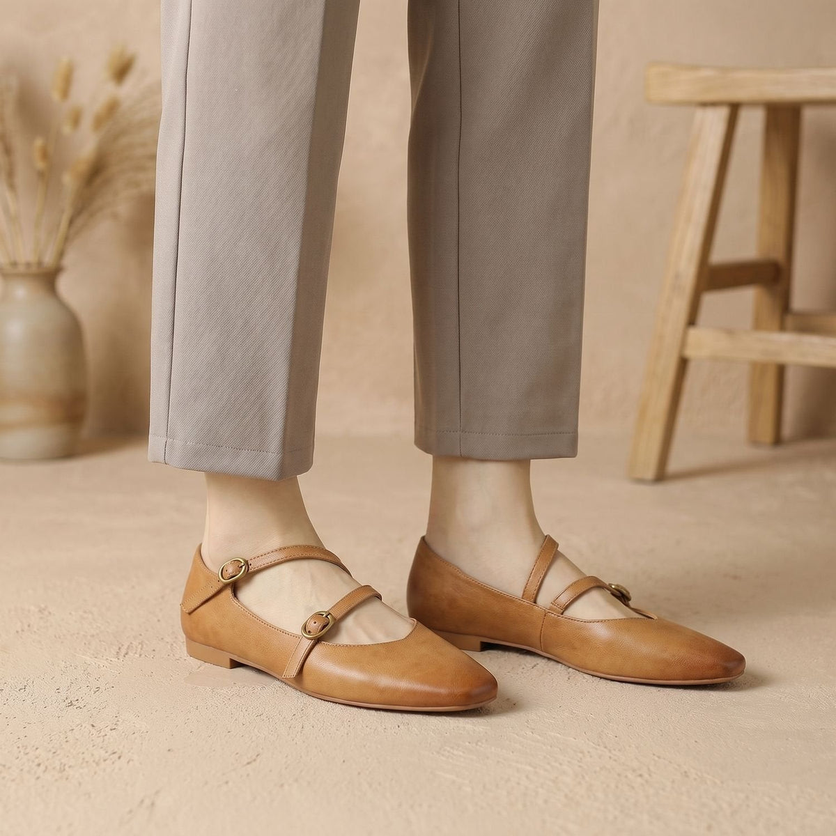 Eleanor | Women's Leather Double-Strap Mary Jane Flats