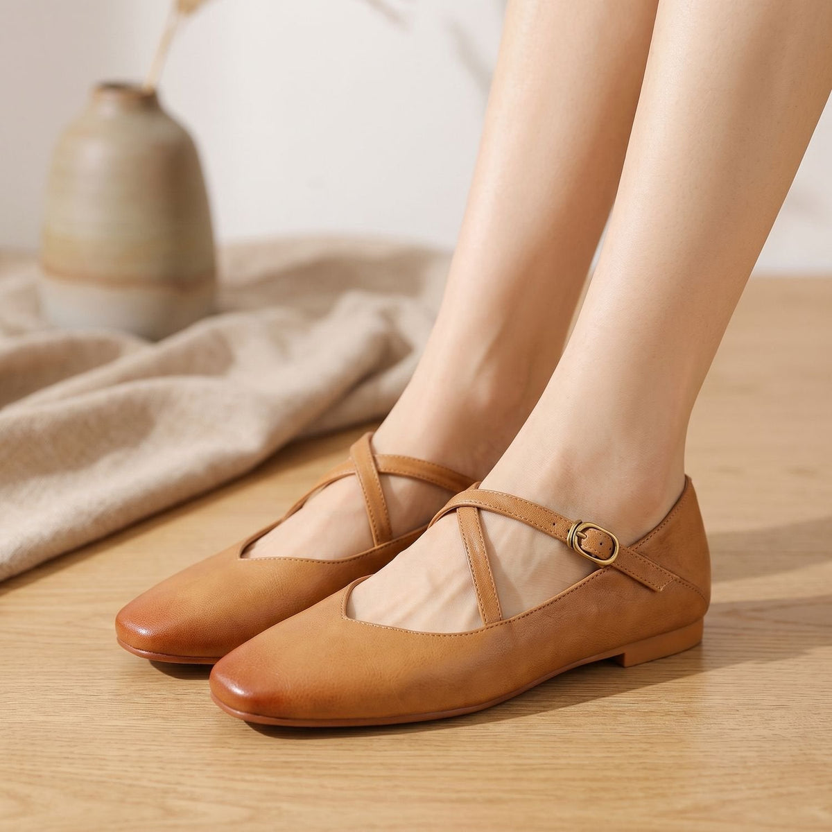 Eleanor | Women's Leather Double-Strap Mary Jane Flats