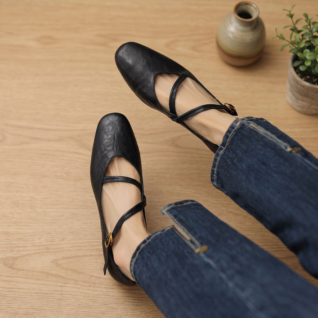 Eleanor | Women's Leather Double-Strap Mary Jane Flats