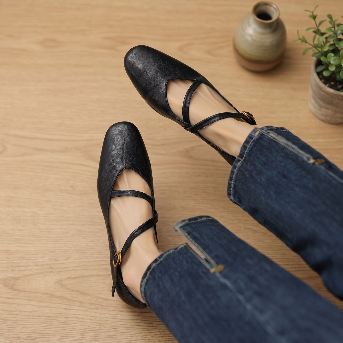 Eleanor | Women's Leather Double-Strap Mary Jane Flats