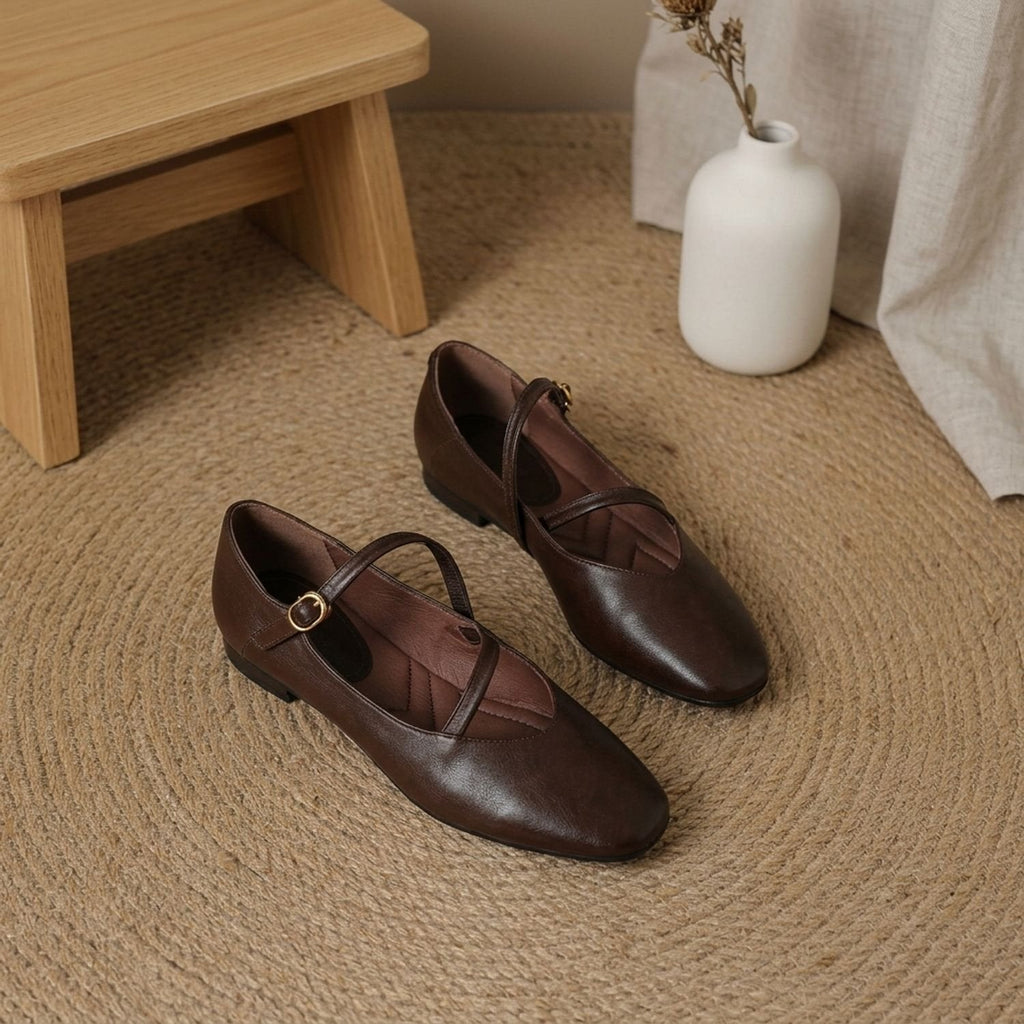 Eleanor | Women's Leather Double-Strap Mary Jane Flats