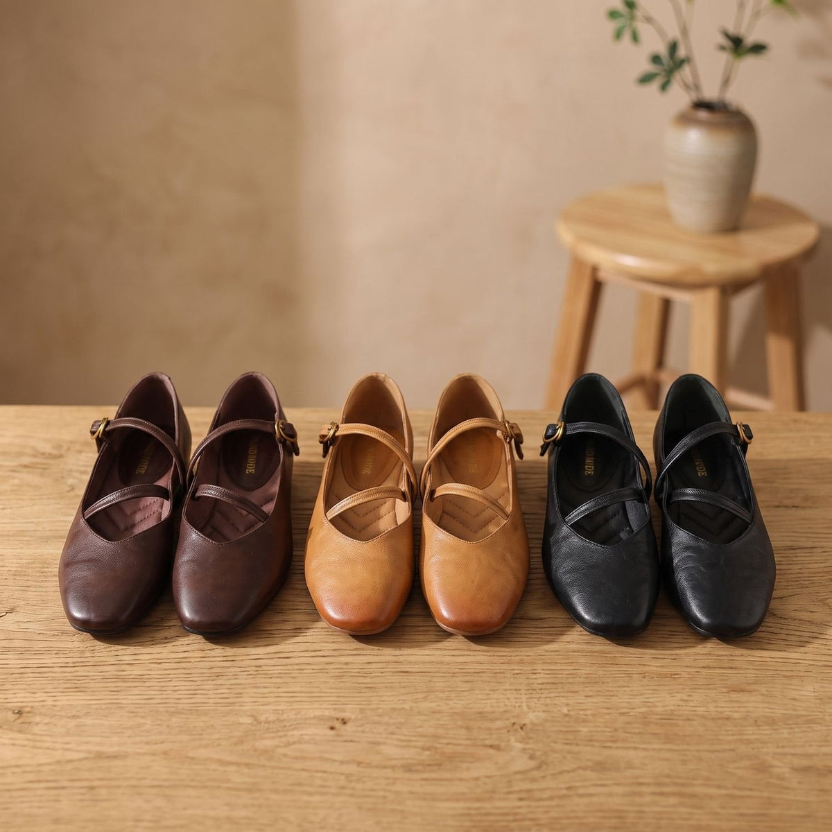 Eleanor | Women's Leather Double-Strap Mary Jane Flats