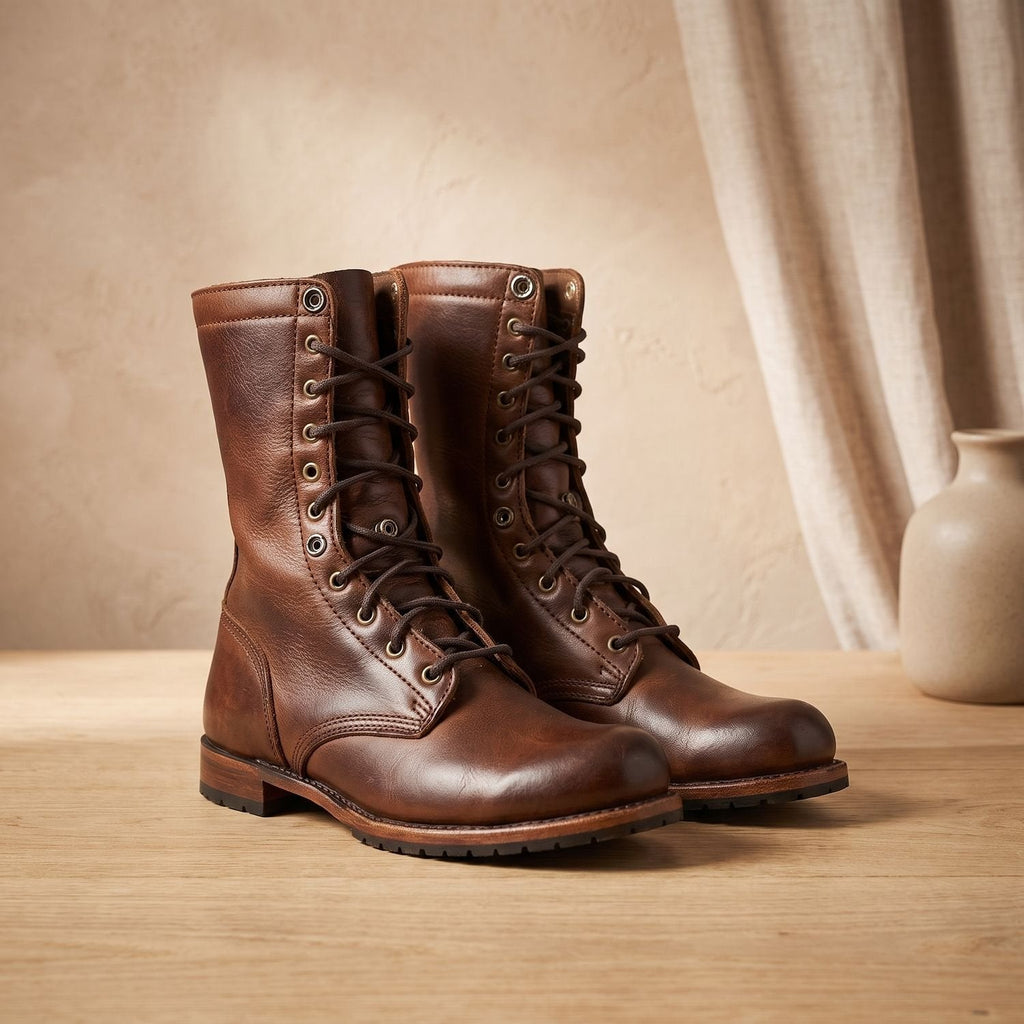 Emma | Women's Leather Lace-Up Mid-Calf Combat Boots