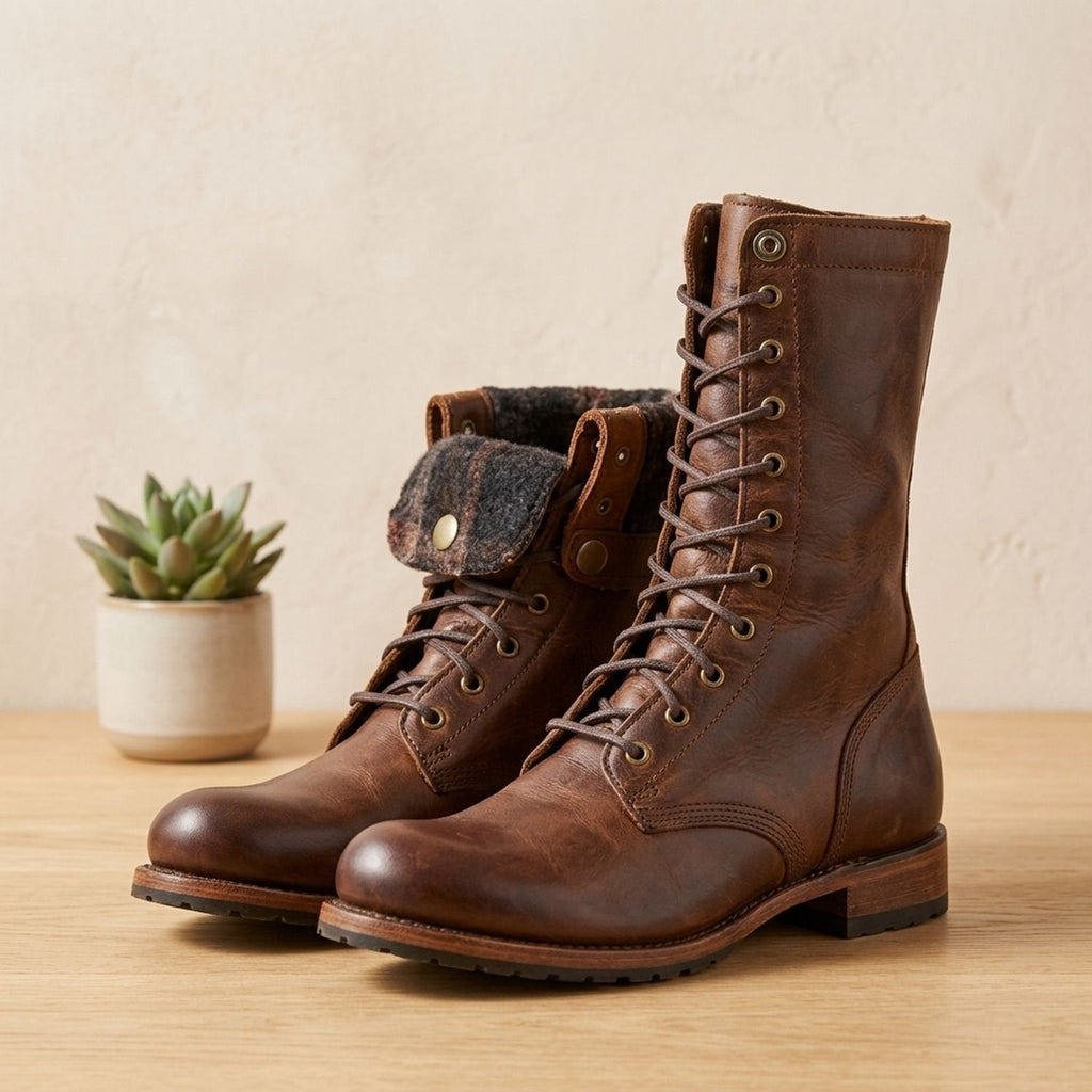 Emma | Women's Leather Lace-Up Mid-Calf Combat Boots