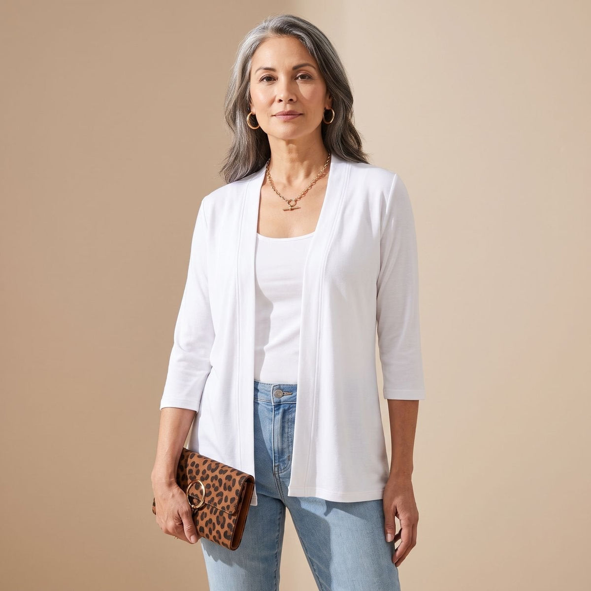 Eleanor | Women's Lightweight Open-Front 3/4 Sleeve Cardigan