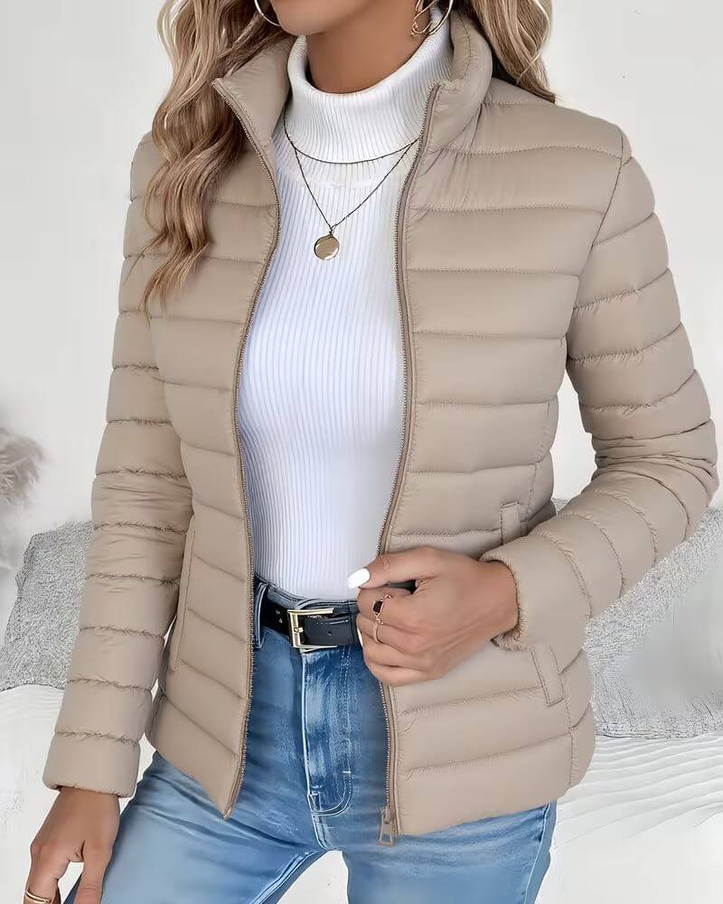 Women's Quilted Stand-Collar Puffer Jacket Hip-Length