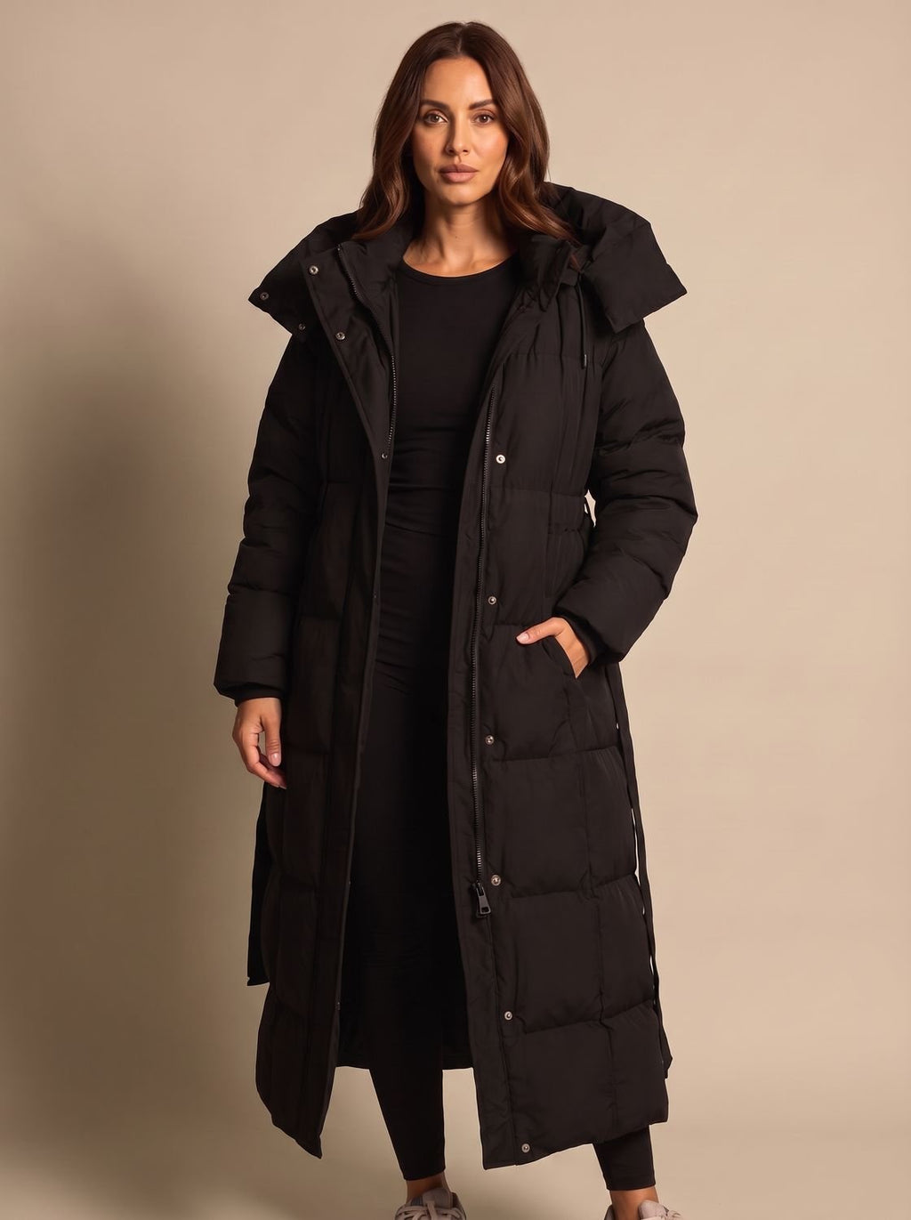 Grace | Women's Long Hooded Puffer Coat Belted Longline Winter Jacket