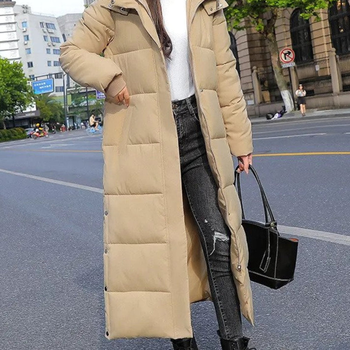 Women's Long Quilted Puffer Winter Coat Zip-Up Maxi Parka