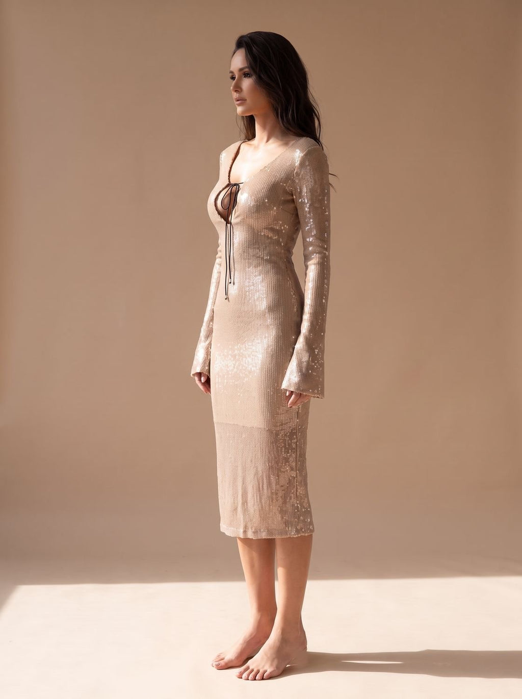 Charlotte | Women's Long-Sleeve V-Neck Sequin Maxi Dress