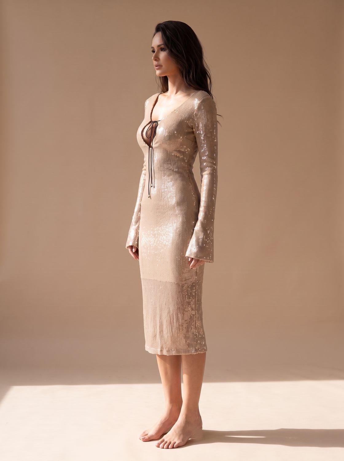 Charlotte | Women's Long-Sleeve V-Neck Sequin Maxi Dress