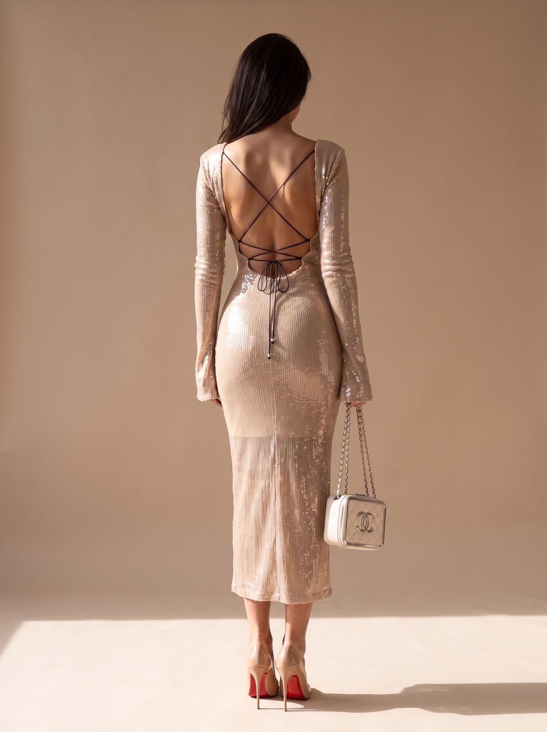 Charlotte | Women's Long-Sleeve V-Neck Sequin Maxi Dress