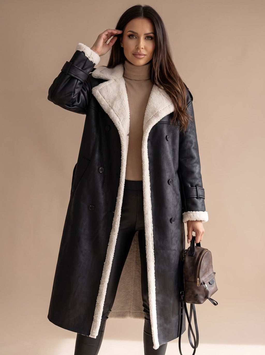 Grace | Women's Long Teddy Winter Coat Double-Breasted Sherpa Belted