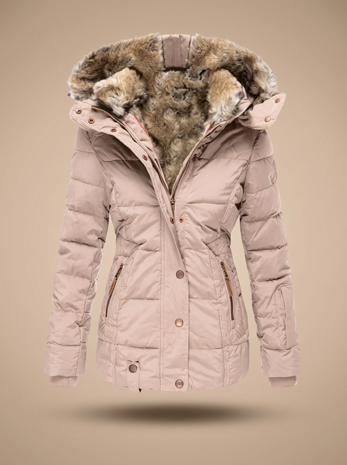 Layla | Women's Longline Quilted Puffer Coat Faux Fur Hooded