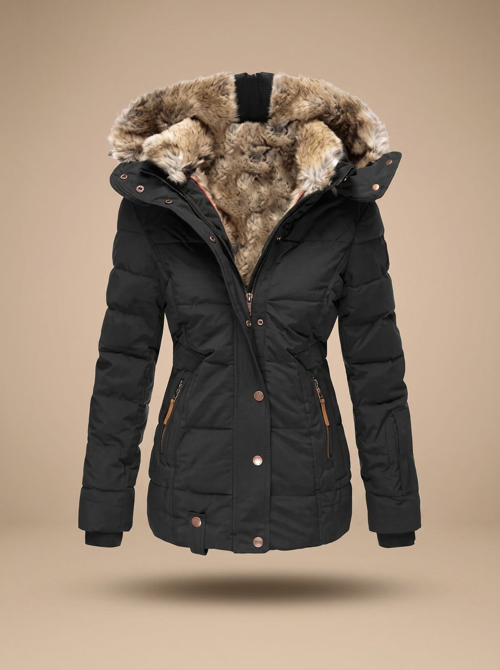 Layla | Women's Longline Quilted Puffer Coat Faux Fur Hooded