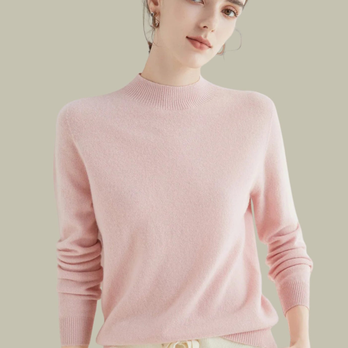 Women's Merino Wool Sweaters Mock Neck Slim Fit Pullover