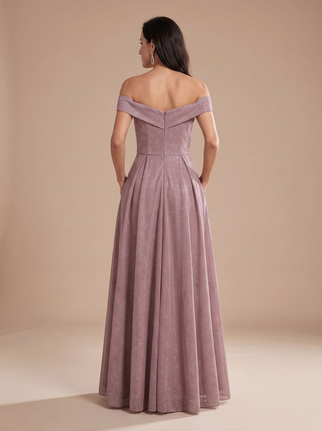 Camila | Women's Off-Shoulder Glitter A-Line Formal Wedding Guest Gown