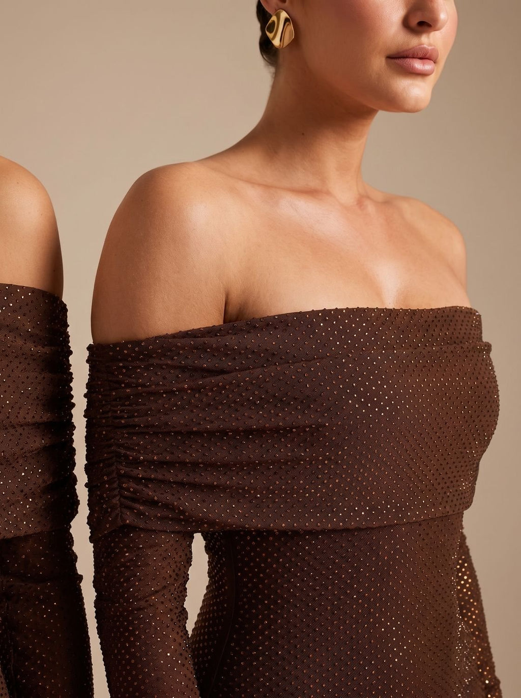 Harper | Women's Off-Shoulder Sequin Maxi Dress Long-Sleeve Fitted