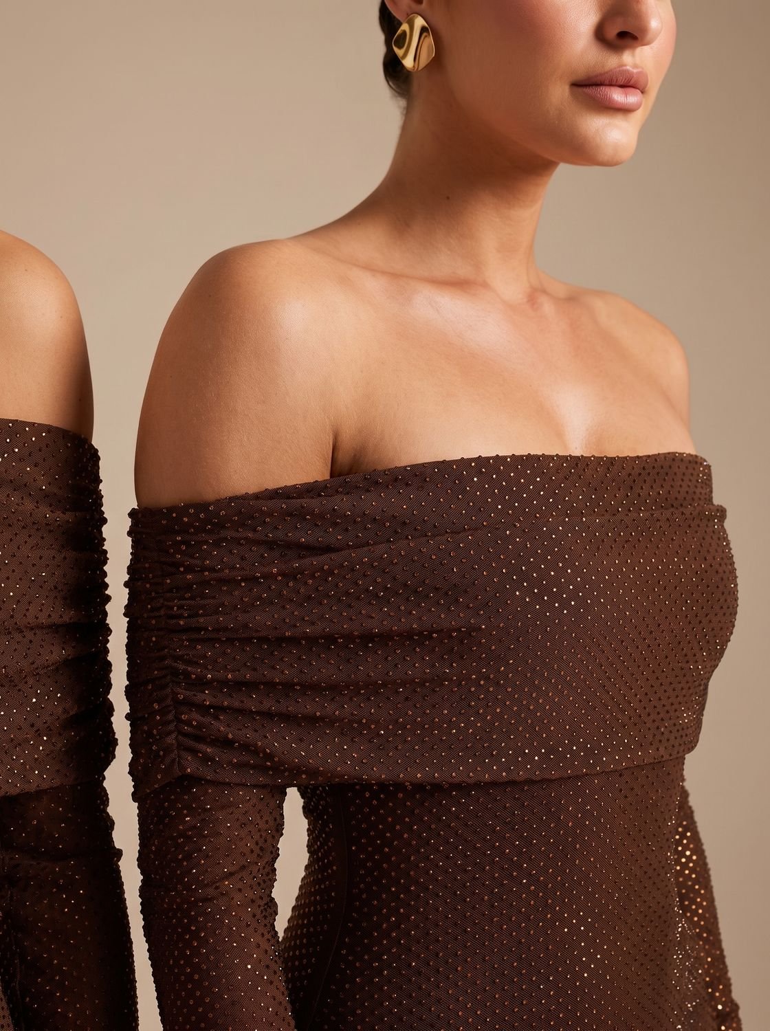 Harper | Women's Off-Shoulder Sequin Maxi Dress Long-Sleeve Fitted
