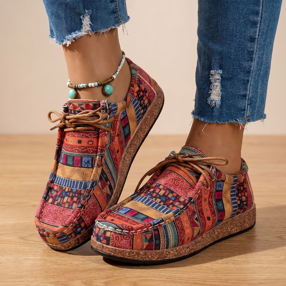 Olivia | Women's Orthopedic Boho Patchwork Lace-Up Comfort Sneakers