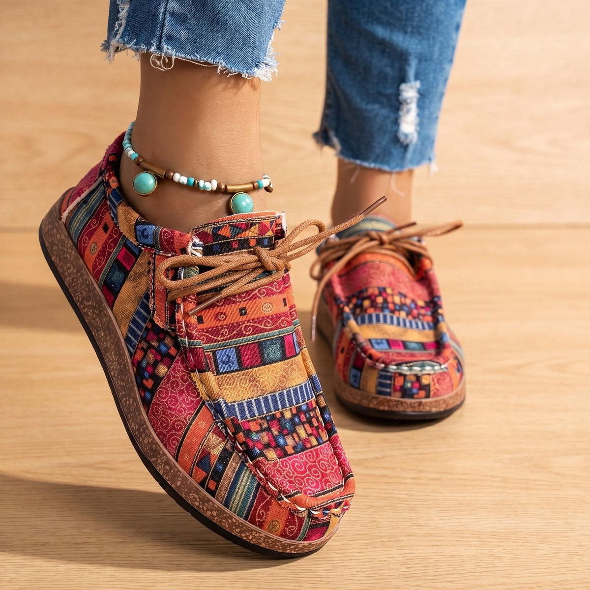 Olivia | Women's Orthopedic Boho Patchwork Lace-Up Comfort Sneakers