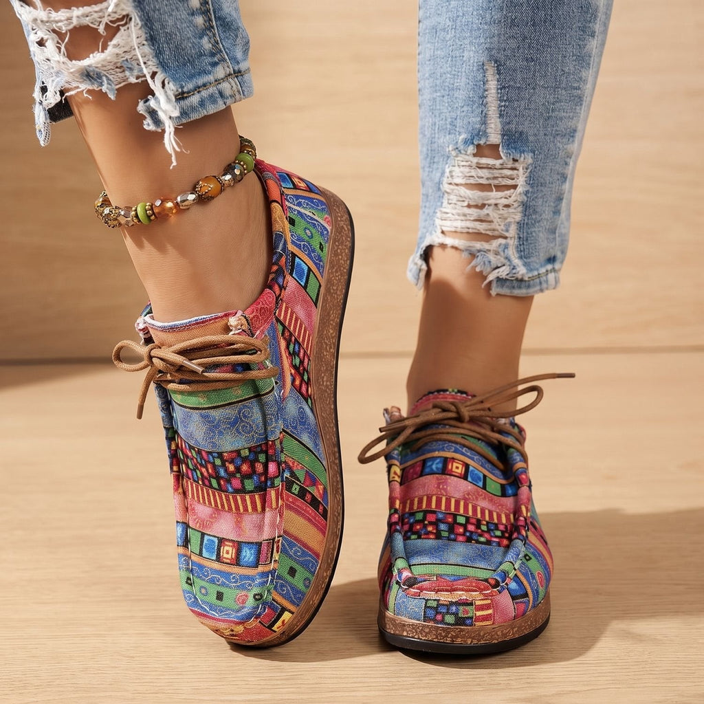 Olivia | Women's Orthopedic Boho Patchwork Lace-Up Comfort Sneakers