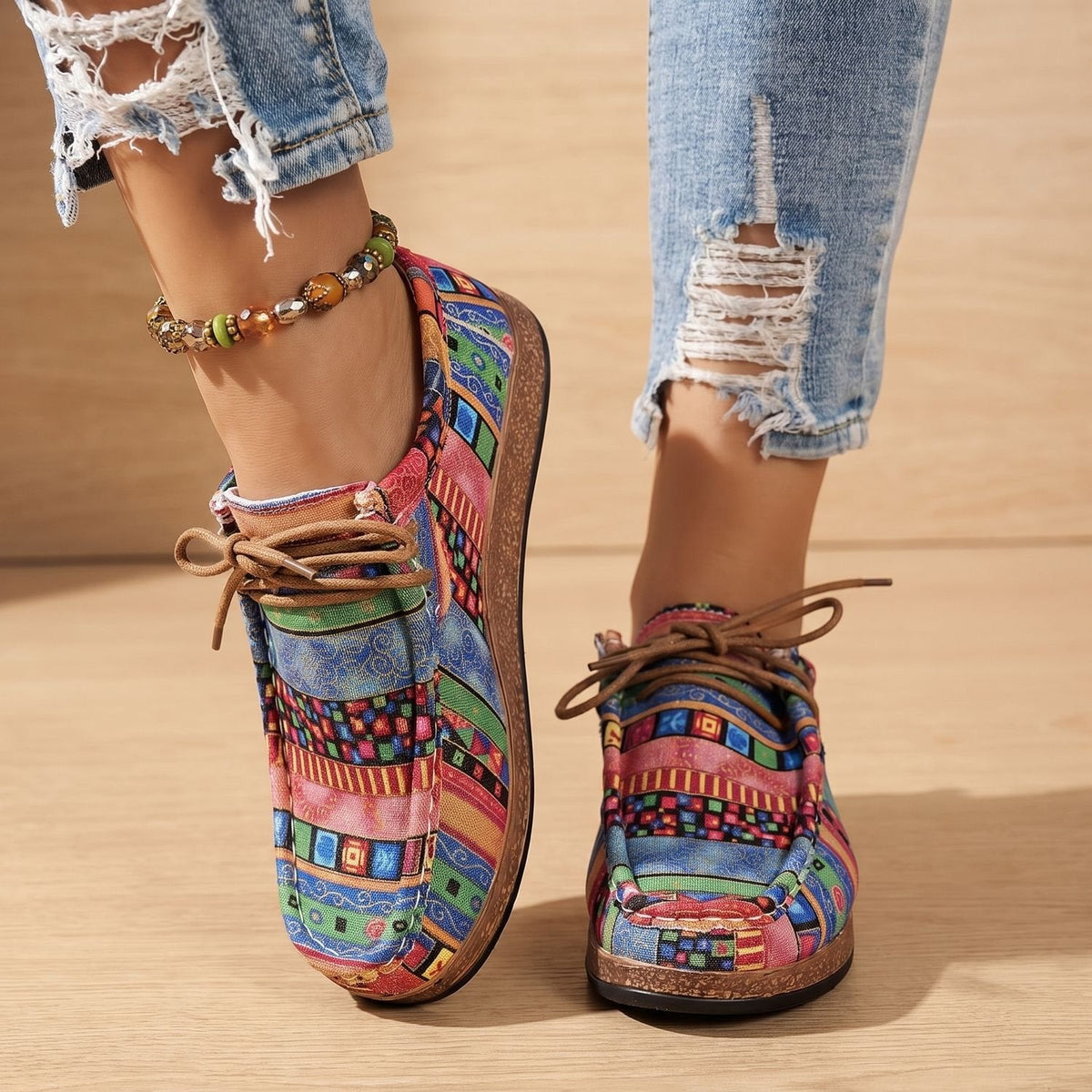 Olivia | Women's Orthopedic Boho Patchwork Lace-Up Comfort Sneakers