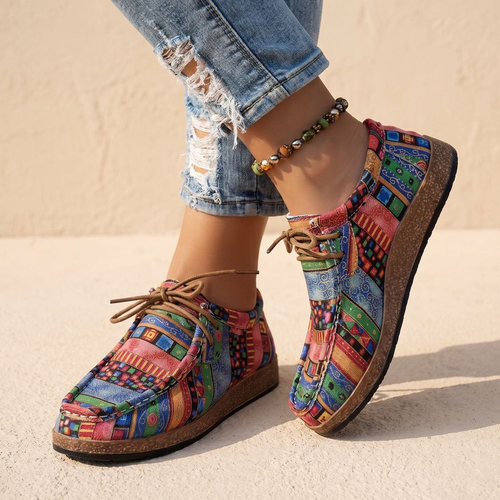 Olivia | Women's Orthopedic Boho Patchwork Lace-Up Comfort Sneakers