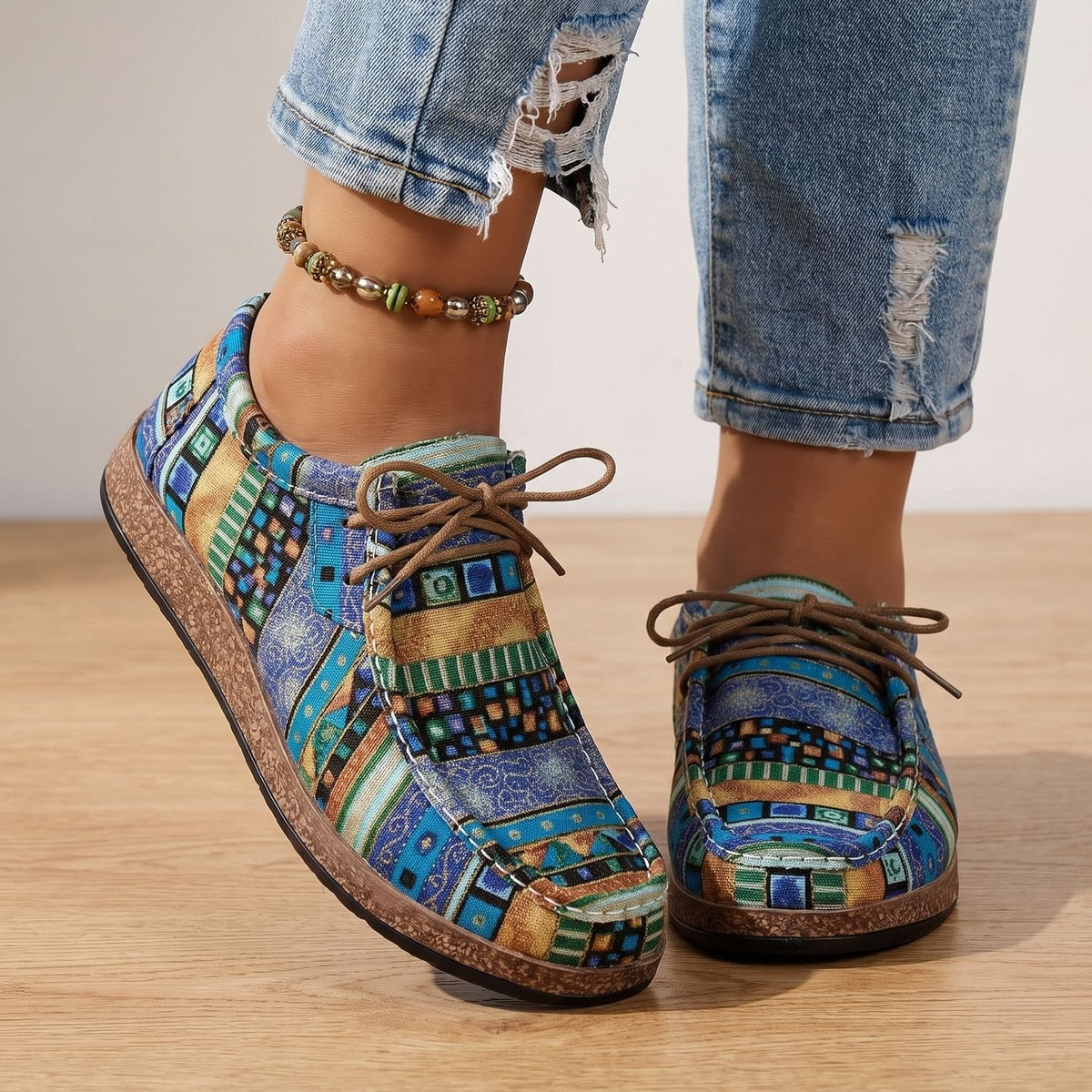 Olivia | Women's Orthopedic Boho Patchwork Lace-Up Comfort Sneakers