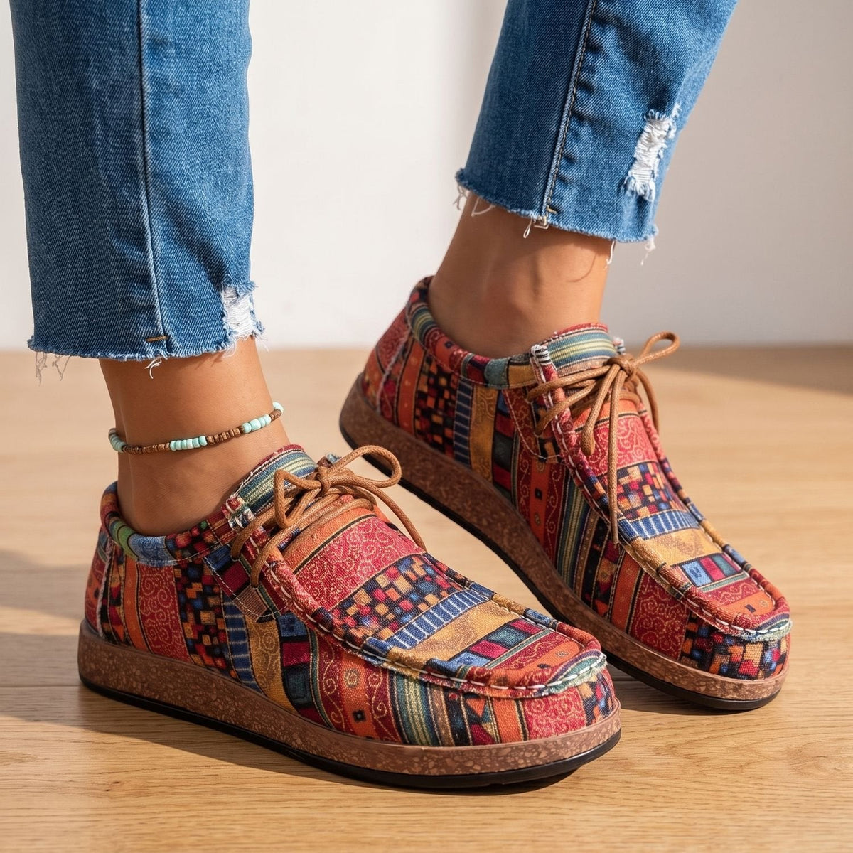Olivia | Women's Orthopedic Boho Patchwork Lace-Up Comfort Sneakers