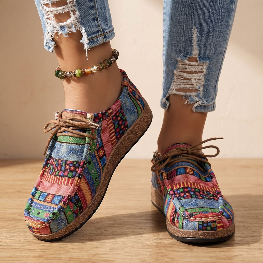 Olivia | Women's Orthopedic Boho Patchwork Lace-Up Comfort Sneakers