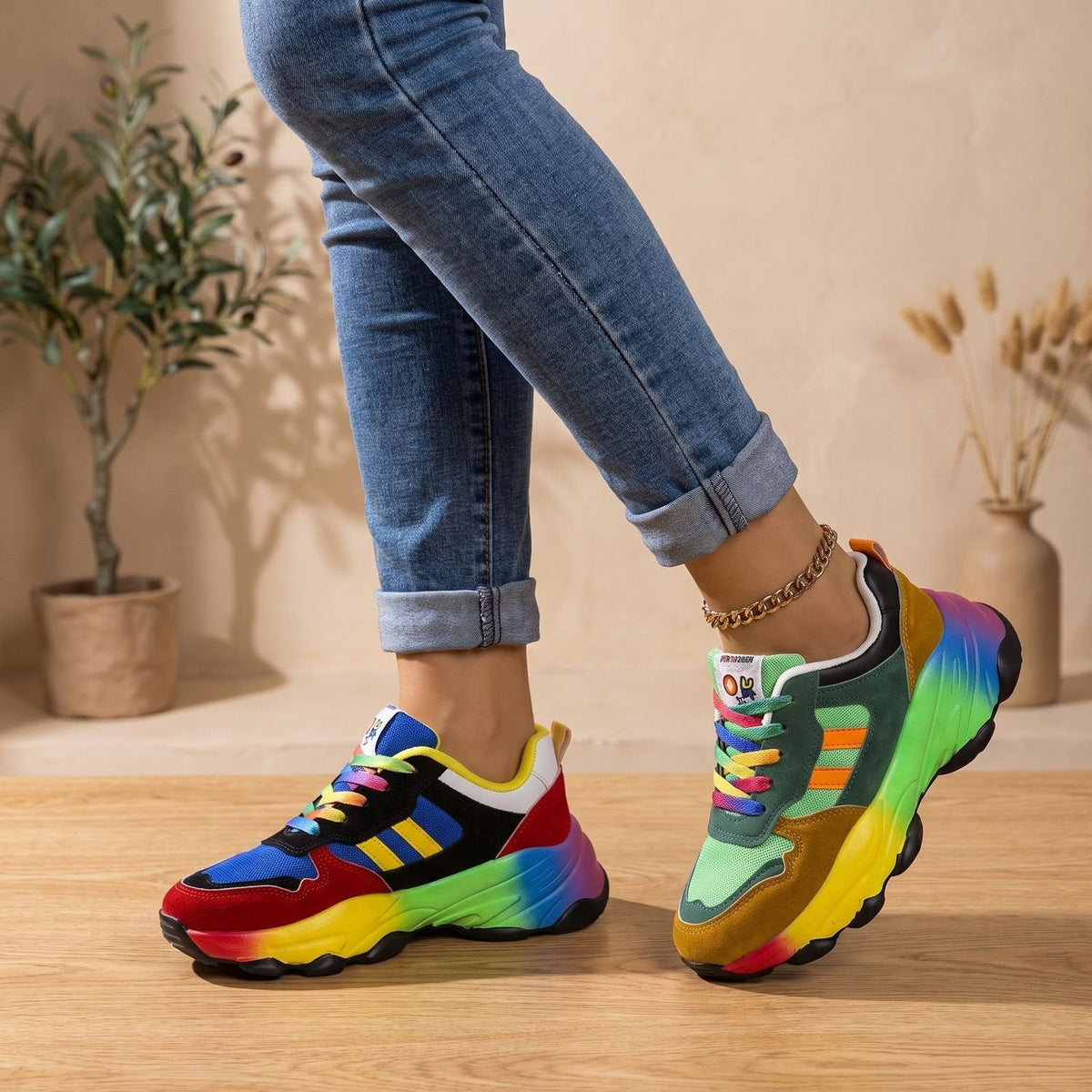 Harper | Women's Orthopedic Rainbow Chunky Lace-Up Sneakers