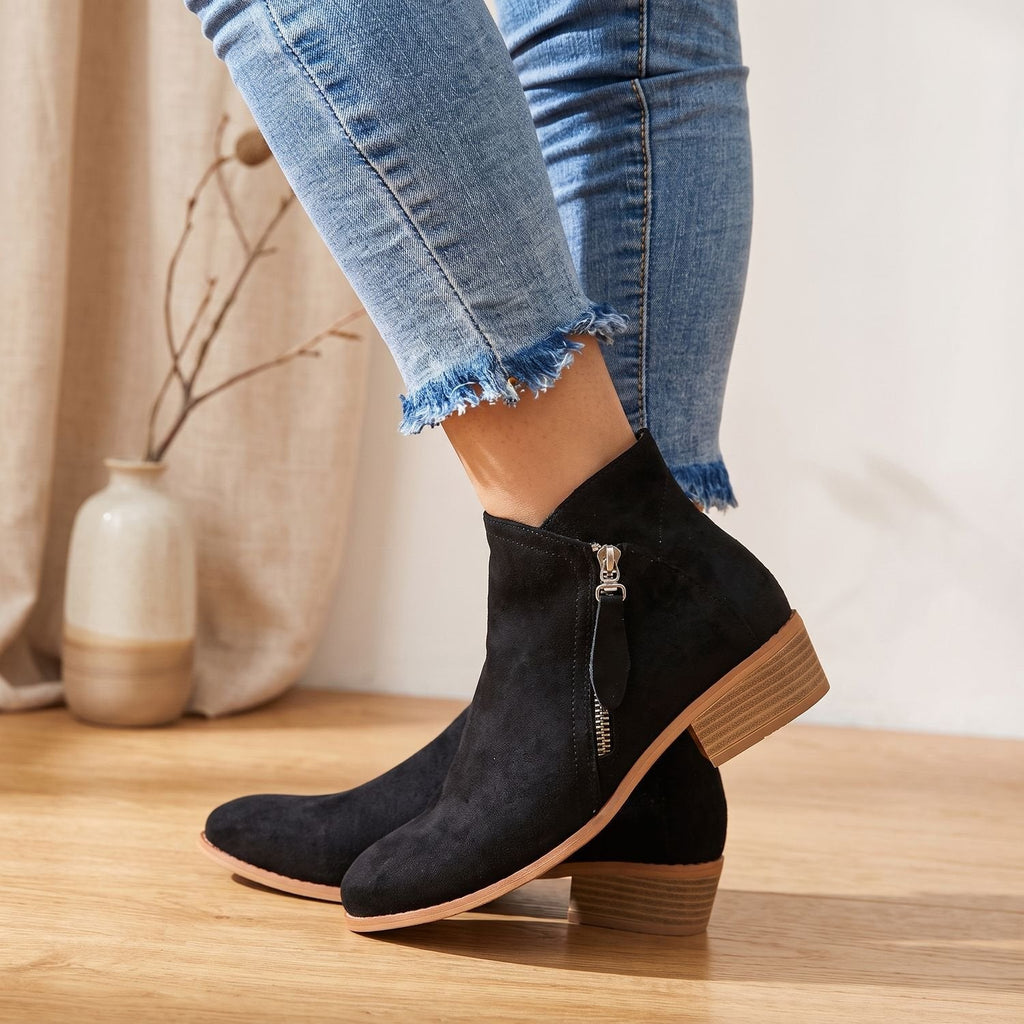 Olivia | Women's Orthopedic Side-Zip Block-Heel Suede Ankle Boots