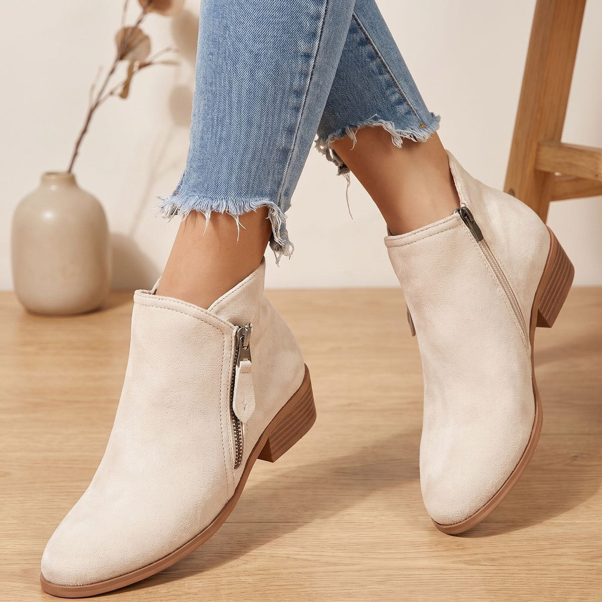 Olivia | Women's Orthopedic Side-Zip Block-Heel Suede Ankle Boots