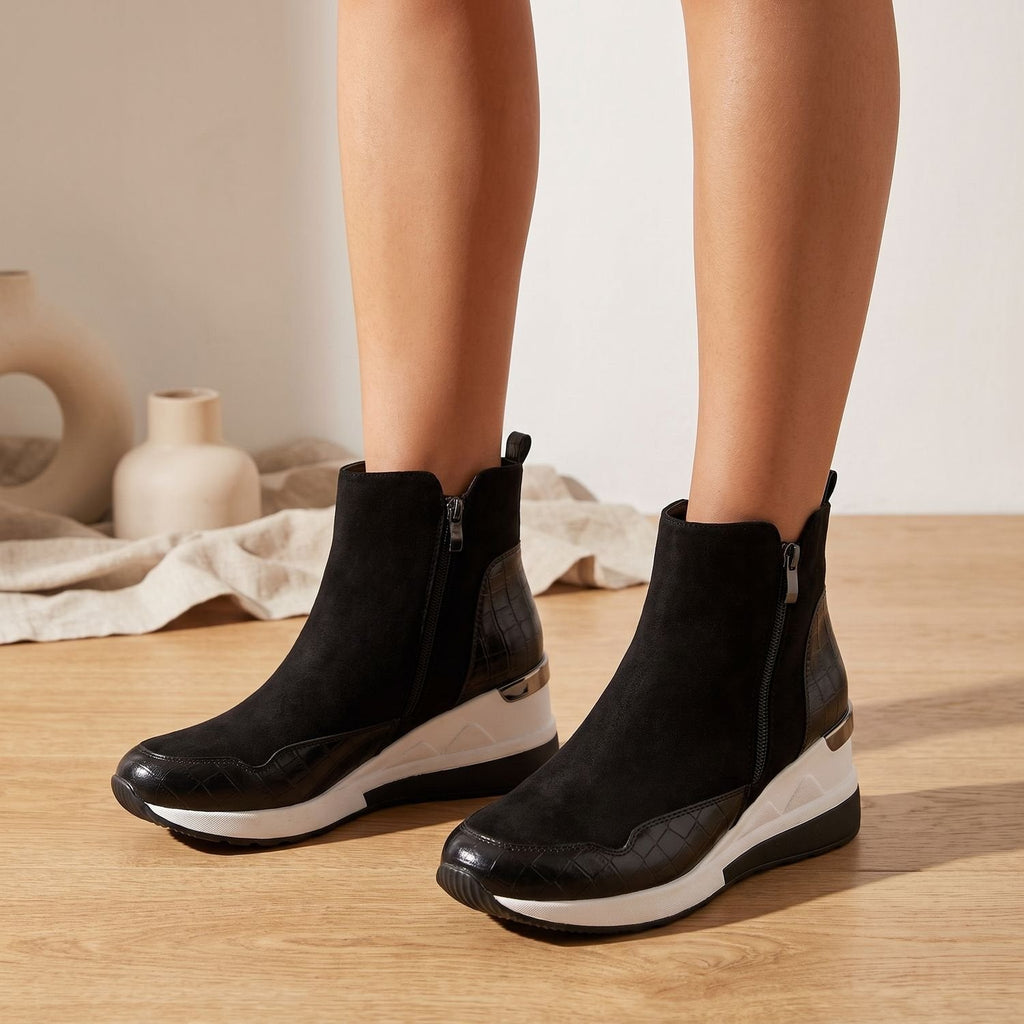 Layla | Women's Orthopedic Wedge Ankle Boots Side-Zip Croc-Detail